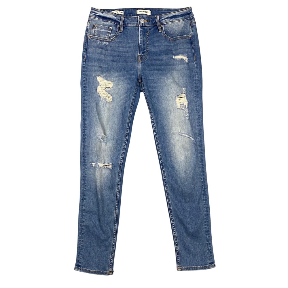 Vigoss Thompson Tomboy Skinny Jeans‎ Women 28 Blue Distressed Ripped Mid Rise